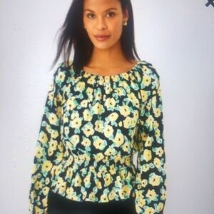 Ann Taylor Floral Smocked Waist Top Sz SP